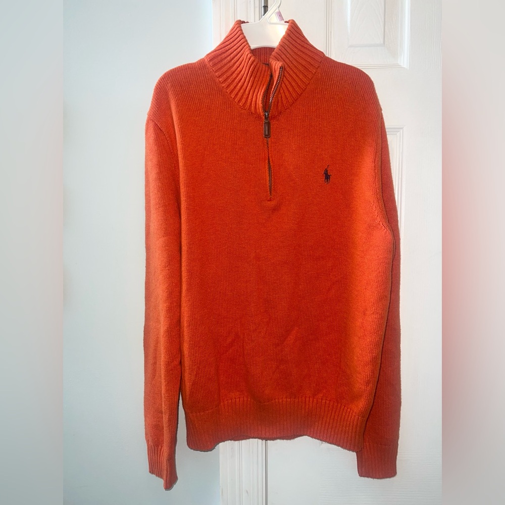Ralph Lauren Orange Zip Up Sweater with Ribbed Knit